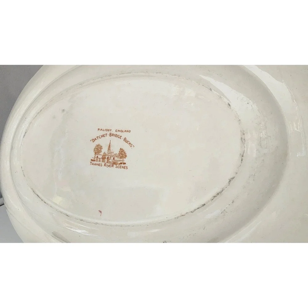 Palissy Oval Platter Thames River Scenes Datchet Bridge Bucks Brown Floral Multi